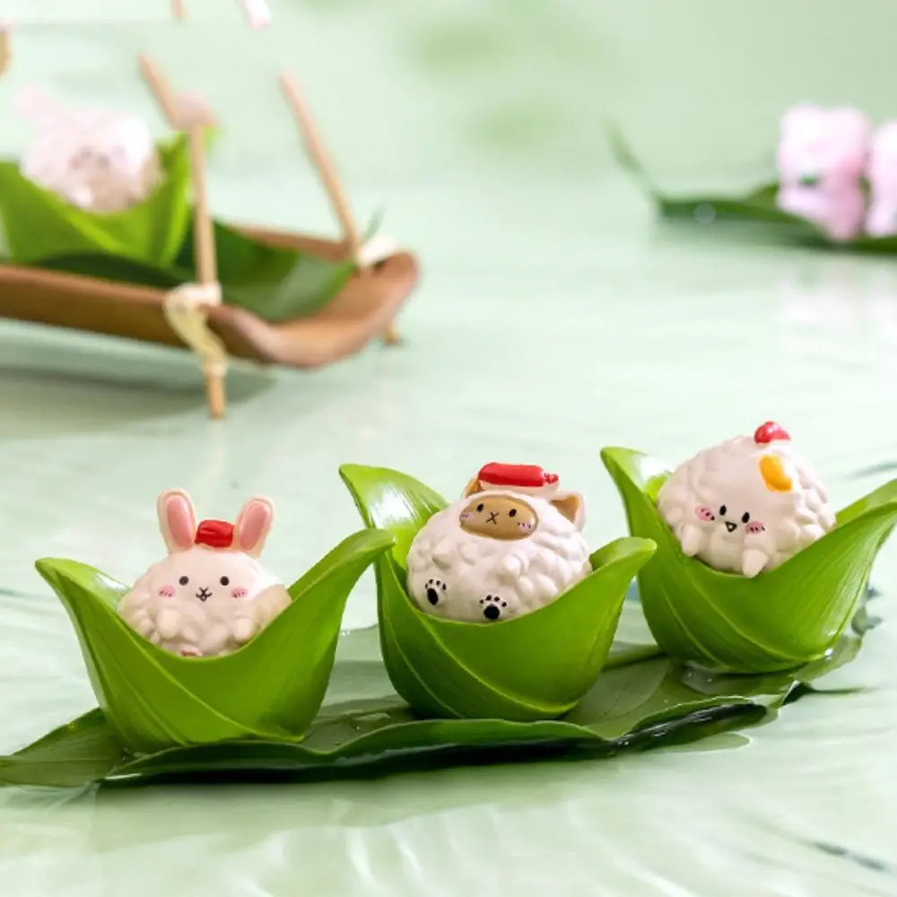 Figurines Miniature Cute Dragon Boat Festival Zongzi Rabbit Micro Landscape Ornaments For Home Decorations Animal Room Decor