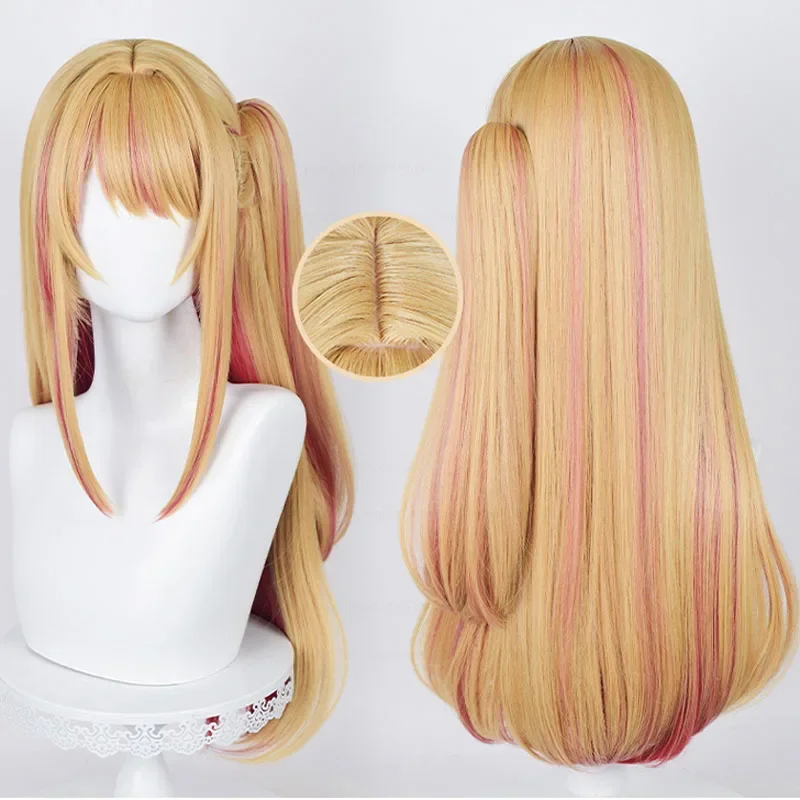Perruque synthétique lisse 70cm, avec motif de dessin animé okr no ko hosh37adrencosplay, orange or rose, degré de chaleur