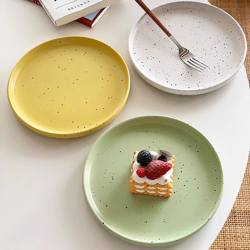 Korean Style Splash-ink Ceramic Plate New Household 8 Inch Creative Matte Beef Steak Dshes High Aesthetic Kitchen Tableware