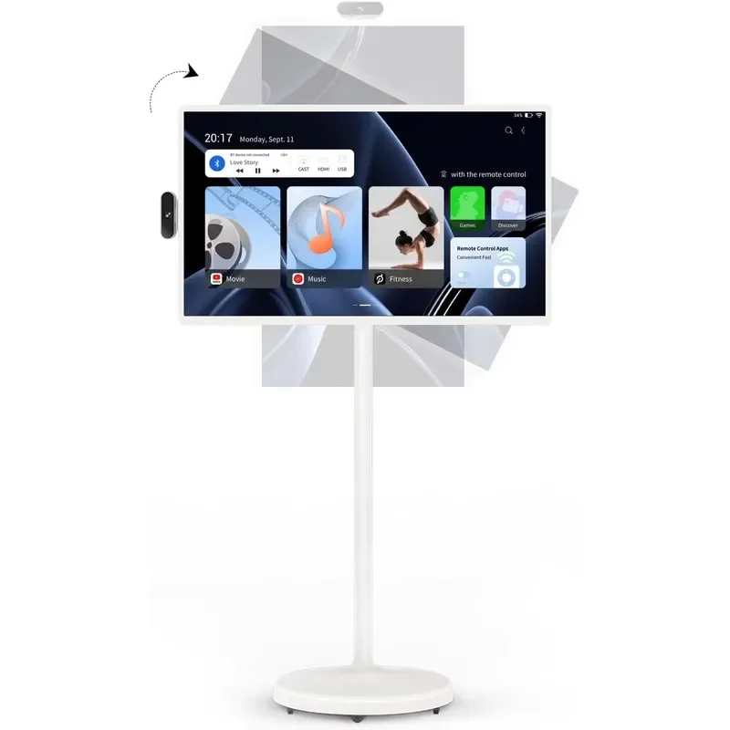 32 Inch Smart TV Stand Mobile Floor Standing LED Display Screen Portable Vertical Touch Monitor For Indoor Outdoor Use White - view 6