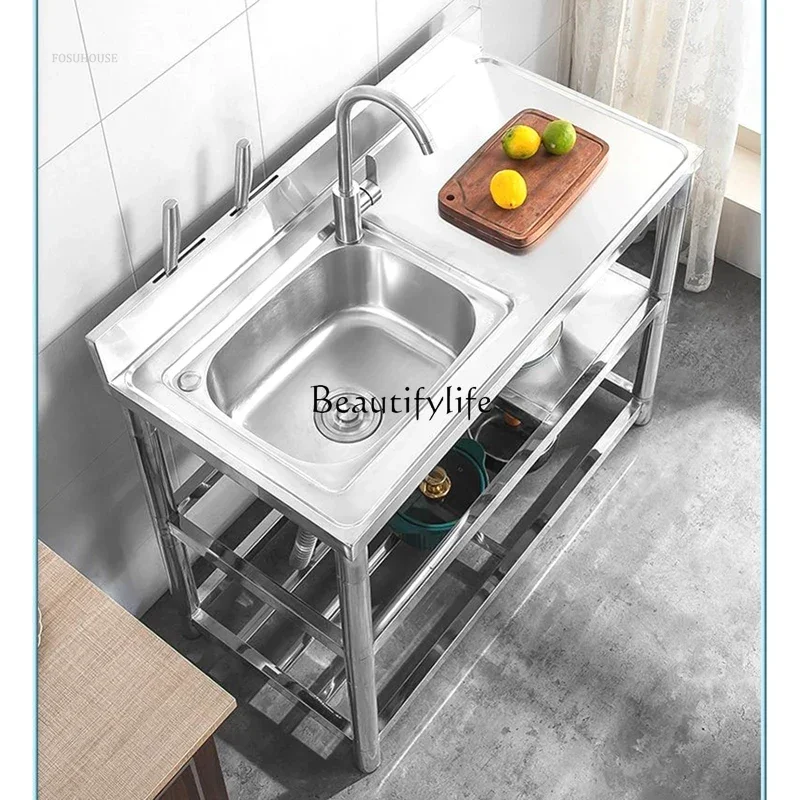 

Thickened Modern Kitchen Sinks for Restaurant Floor-standing Double Basin Sink Simple Metal Commercial Kitchen
