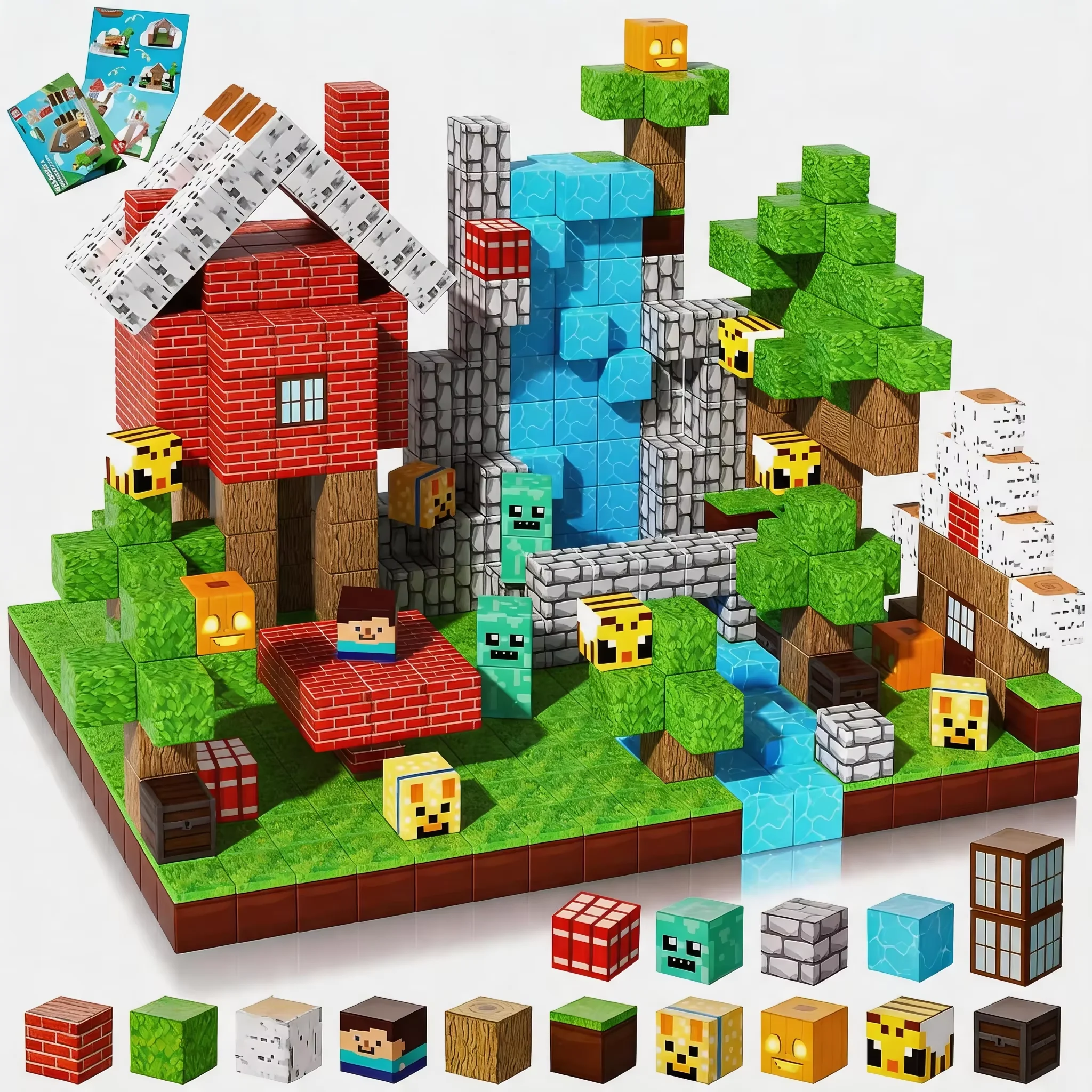 Pixel Mining Magnetic Forest House Cube Building Blocks Set, STEM Educational Sensory Toy, Best Gift for Kids 3+ 100pcs