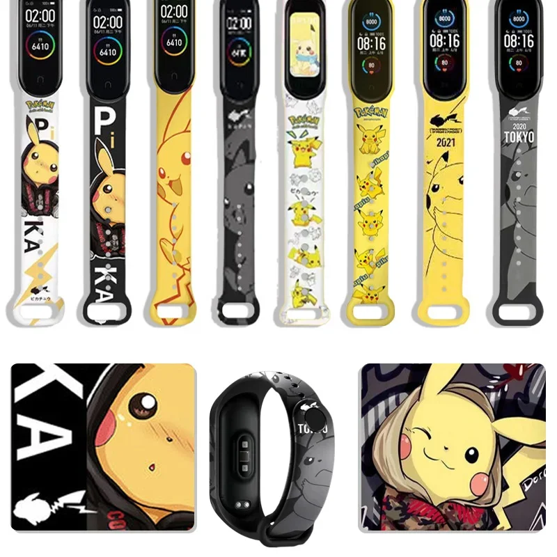 Pokemon Pikachu Millet Strap Mi Band per Xiaomi 7 4 5 6 Cartoon Animation bracciale Strap Tpu cinturino sportivo sostituibile