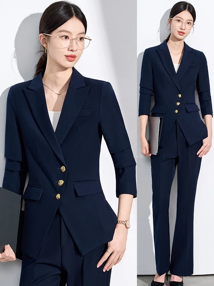 Olive Green Suit Jacket Women's Professional Fashion Design Spring Autumn Jewelry Store Sales Career Suit Set Slim Fit Style