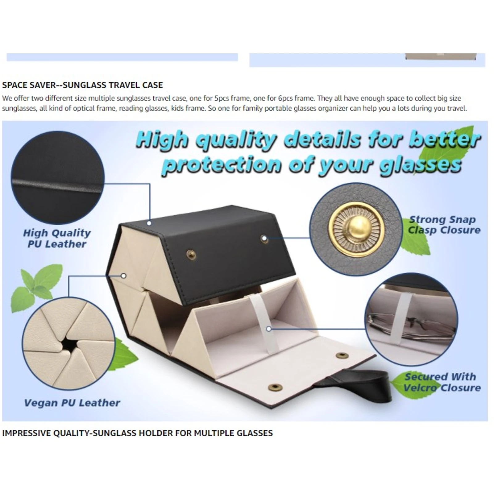 Sunglasses  Case PU Leather Multifunctional Easy Hanging Multiple Slots Travel Glasses Case Storage for Jewelry