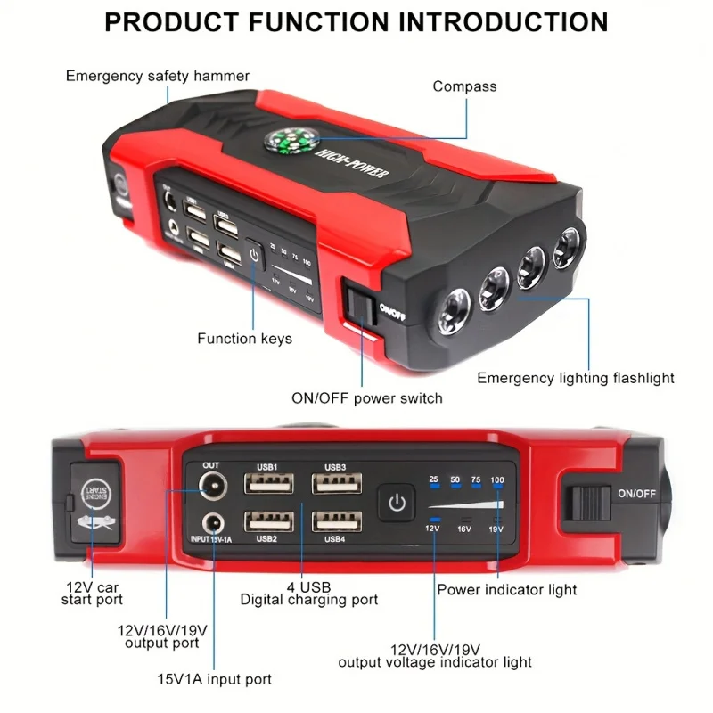 Portable 99800mAh car jumper starter supercharger jumper box power bank battery charger, no battery