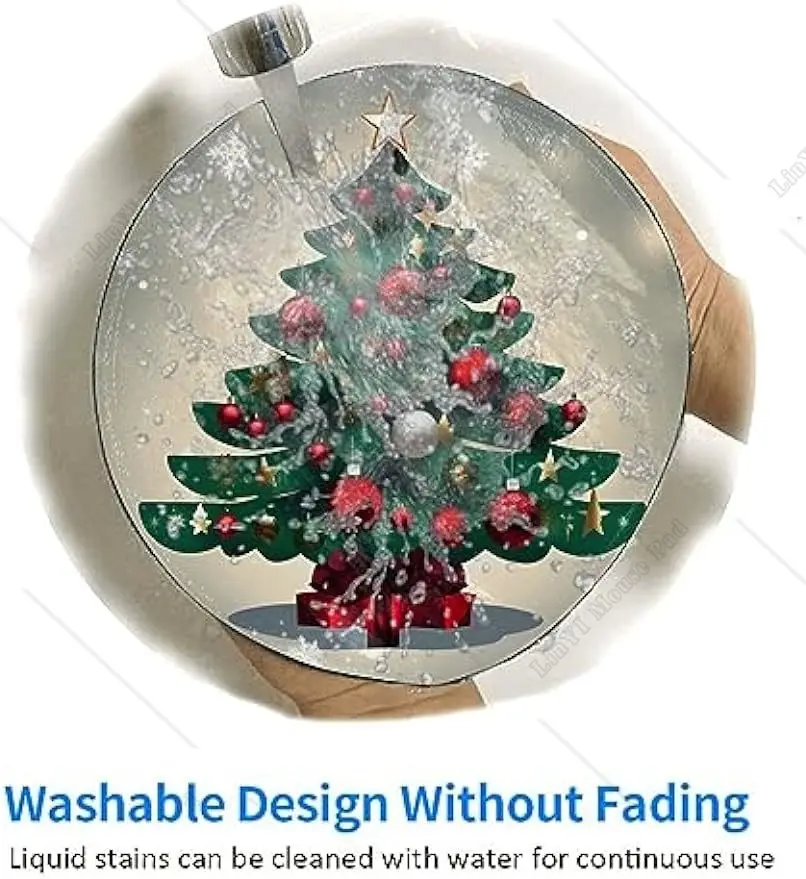 Christmas Gift Tree Round Mouse Pad Cute Small Gaming Mouse Pad Non-Slip Rubber Base Sewing Edge Suitable for Office Home 7.9 In