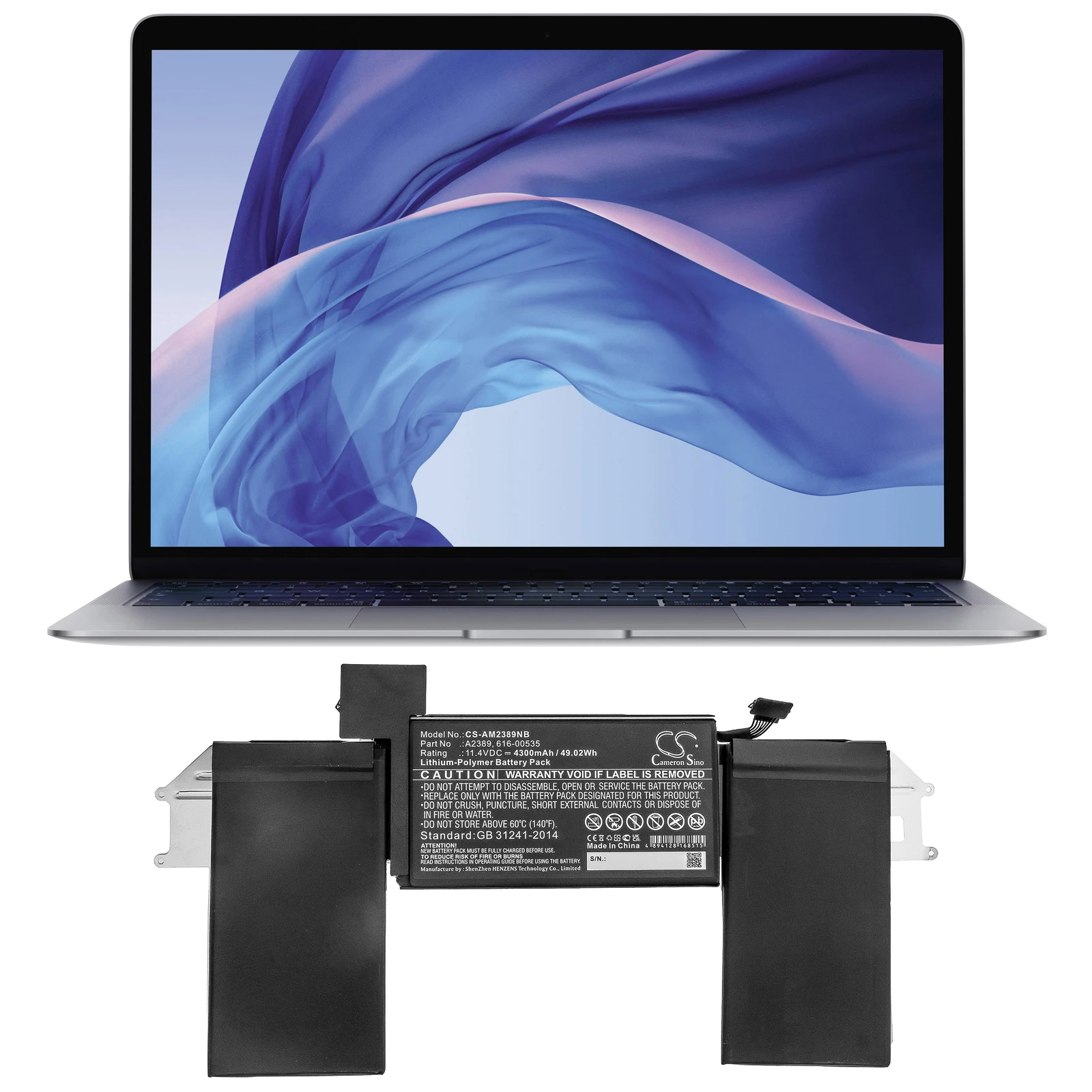CS Replacement Battery for Apple MacBook Air 13(Late 2020),MacBook Air 2020 M1 Entry,MacBook Air C PN:A2389 4300mAh / 49.02Wh
