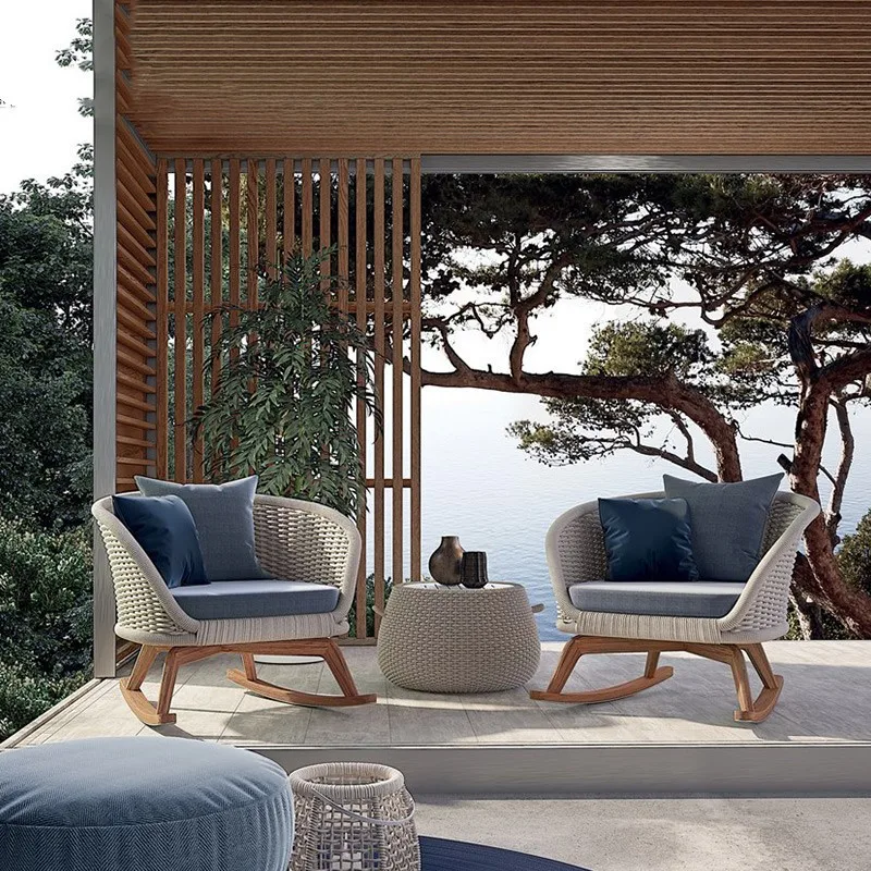 

Teak outdoor sofa courtyard rattan chair combination leisure balcony coffee table rattan rocking chair