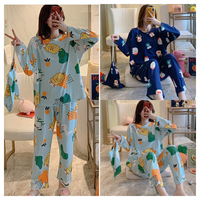 Women's Clothing Four Seasons Two-Piece Pajamas Set Long-Sleeved Cute Korean Version Of The Thin Section Of The Home Wear Suit