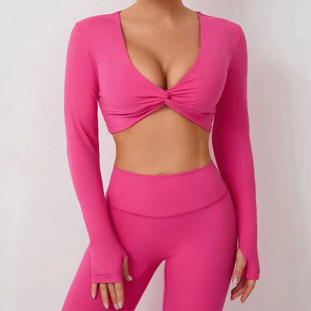 Women Long Sleeve Sports Shirt Gym Sexy Crop Top Woman Quick Dry Yoga Clothing Training Long Sleeve Top Woman Cross Sportswear