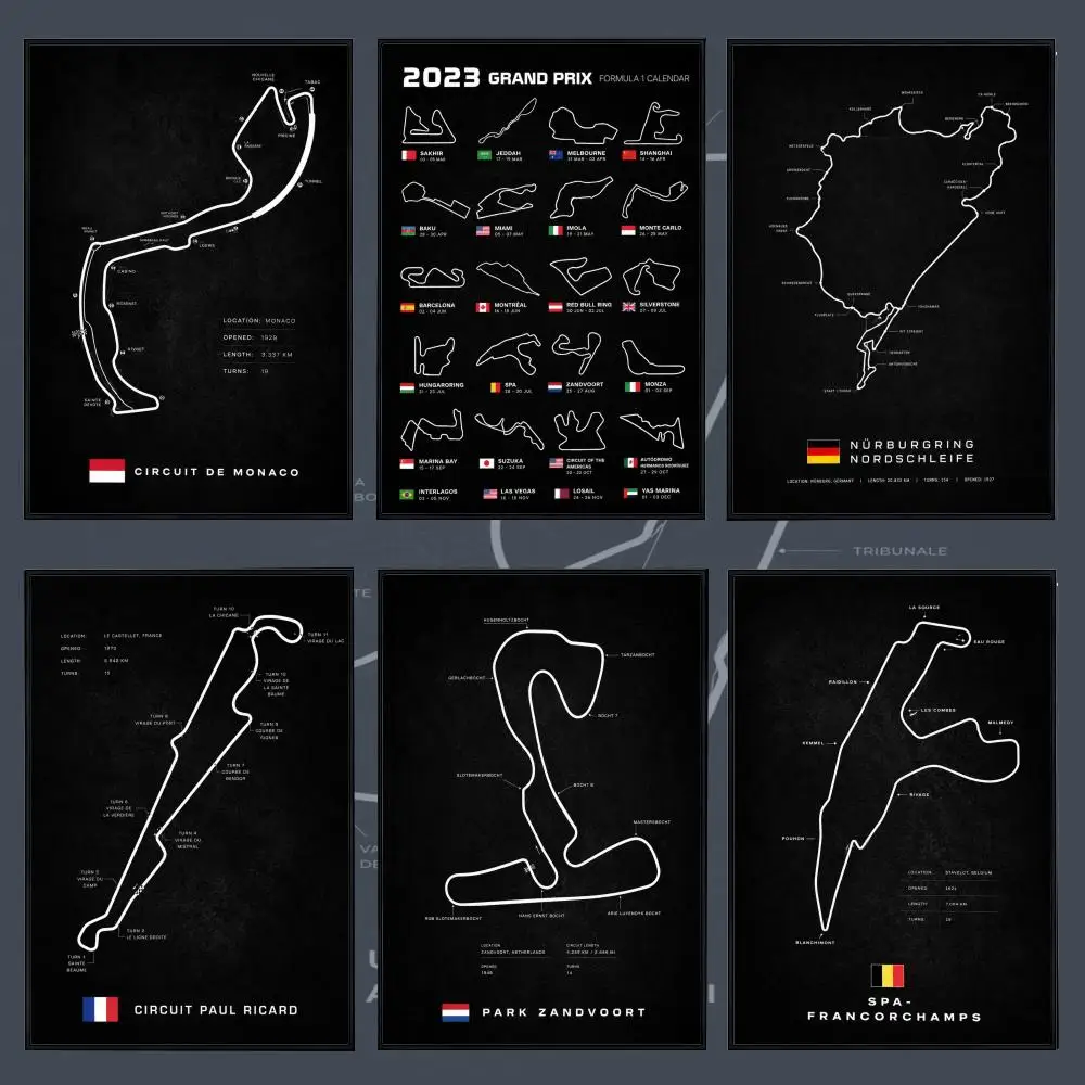 Racing M-World R-Racing Circuits Poster PP Self Adhesive Decorative Poster Waterproof Waterproof for Apartment Bedroom