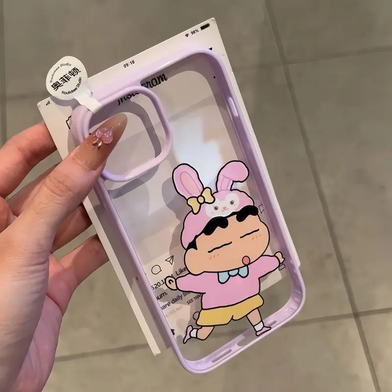 Kawaii تلوين شين تشان الكرتون جراب هاتف آيفون 16 15 14 13 12 11 برو ماكس زائد XS XR X 7 8 أنيمي الاكريليك غطاء مقاوم للصدمات