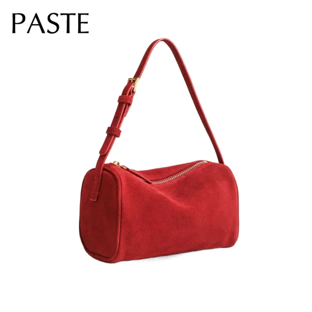 Exquisite Live Wine Red Small Pillow Bag Matte Suede Leather Women Crossbody Bag Round Shape Chamois Female Shoulder Bag