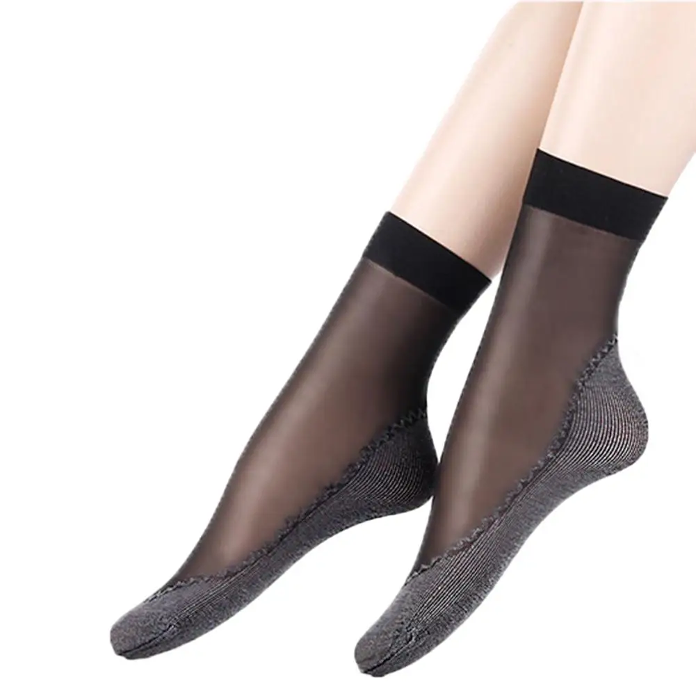 Spring Summer Women Soft Socks Velvet Silk Socks Non-Slip Bottom Splice Transparent Ladies Ultrathin Breathable Sock