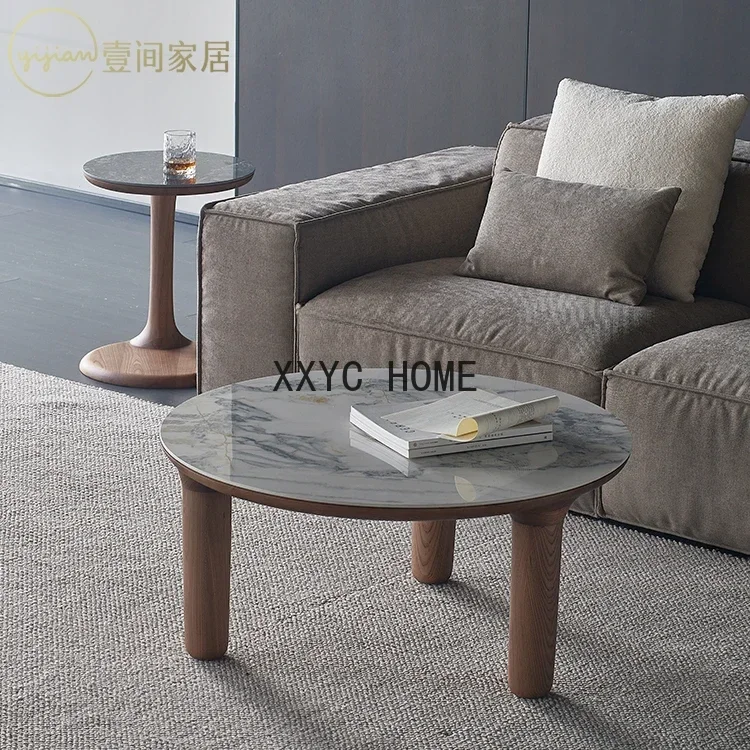 One Home Tavolino rotondo in marmo, pietra, legno massello, squisito, retrò, moderno, nordico