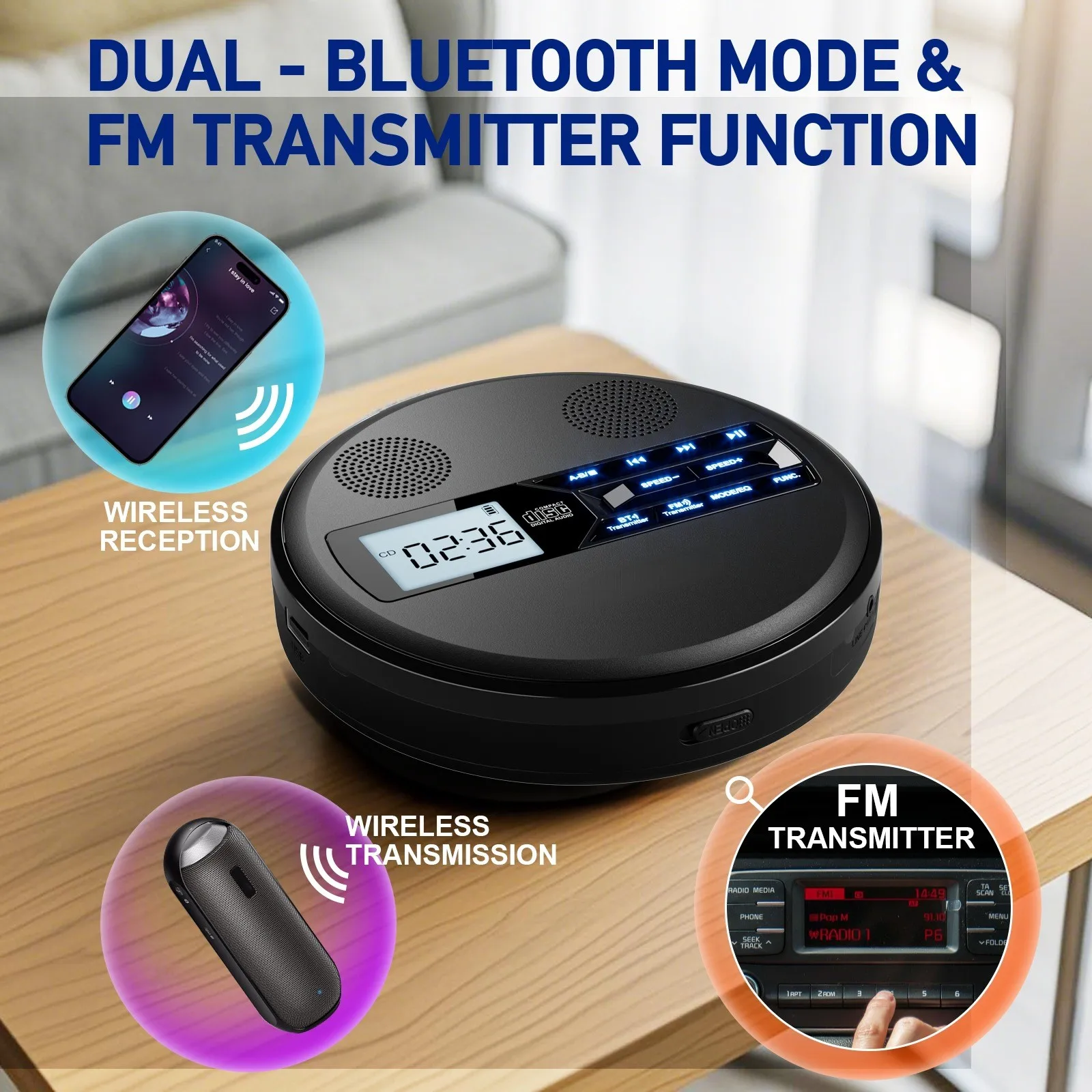

Portable CD Optical Disc Player Bluetooth Speaker Fetal Education Student Repeating Learning Machine Dual Horn Walkman USB Drive