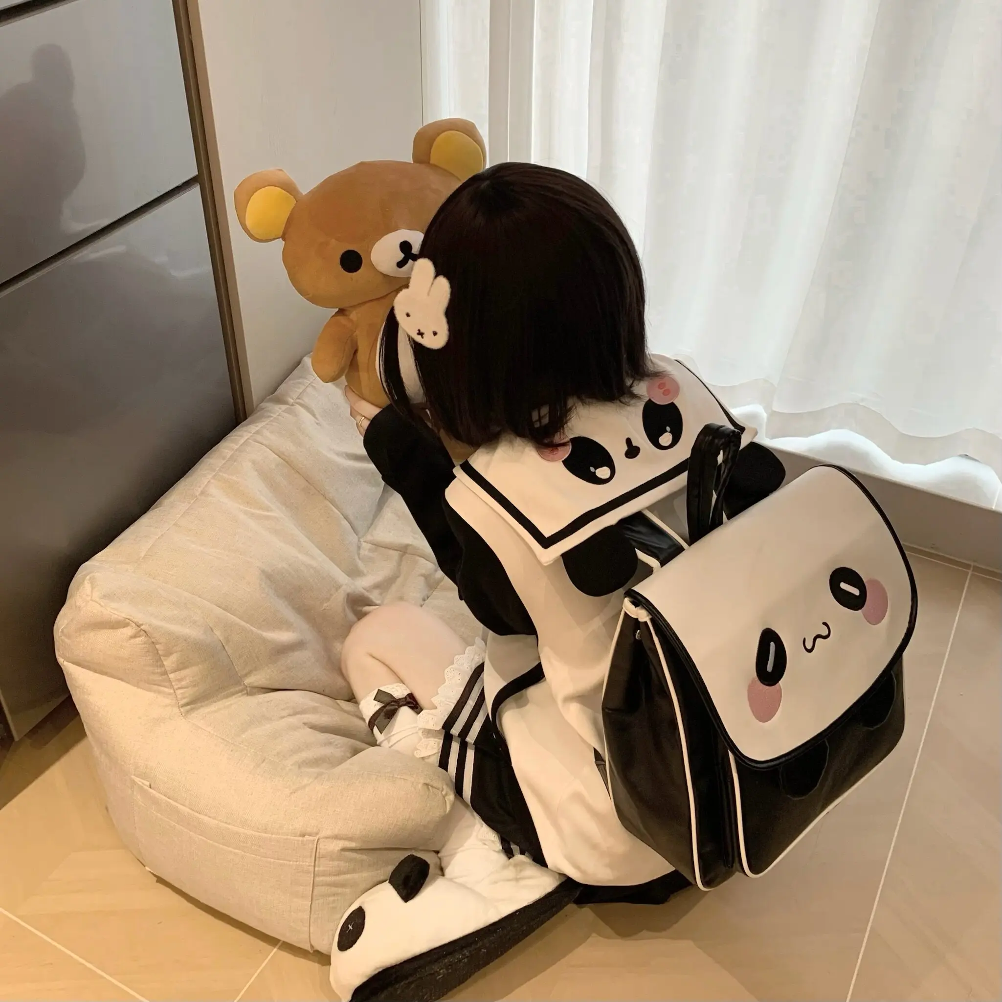 Kids' Bags Panda Pu Leather Daily Versatile Casual Backpack Embroidery Cute Girls' Fashion Backpacks Kawaii Bag for Girl