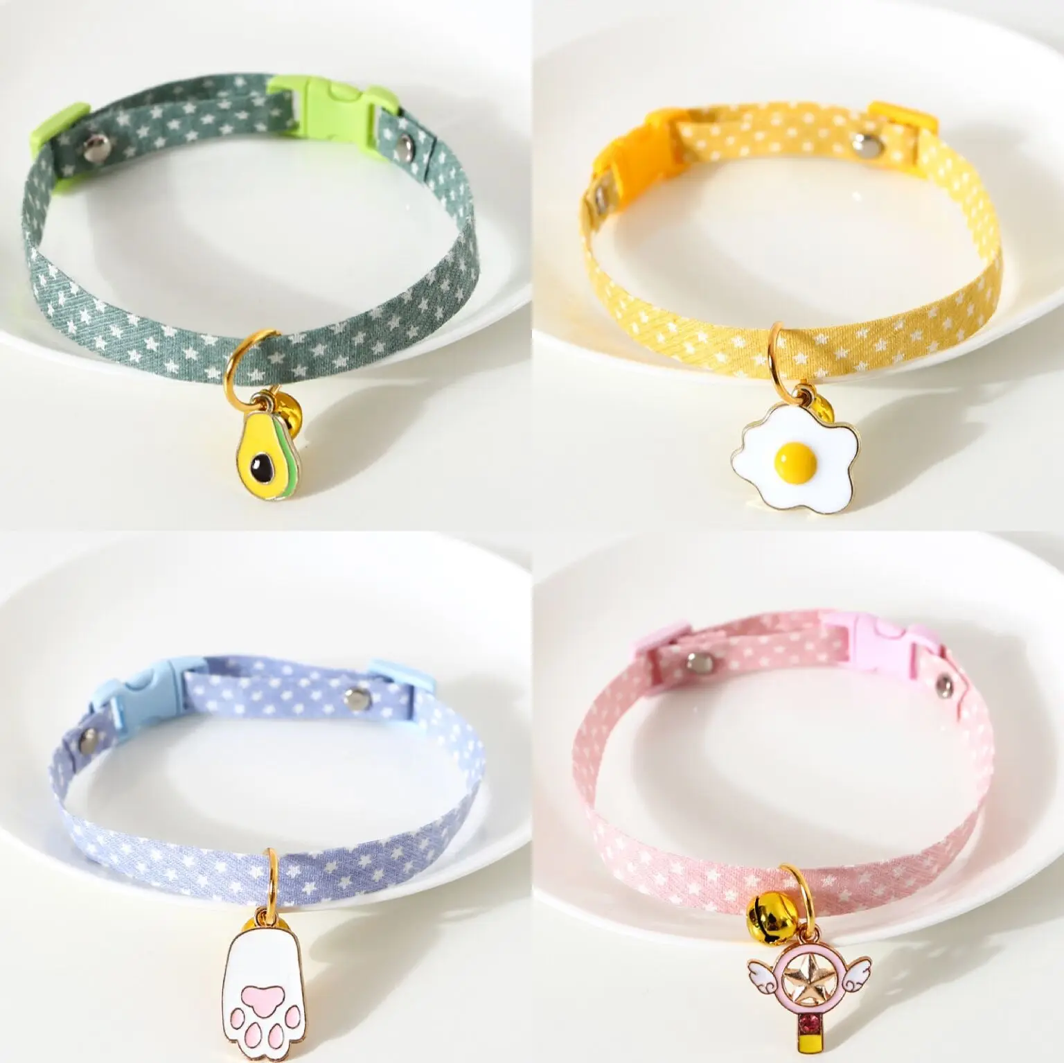 Pet Supplies Cartoon Cute Colorful Star Candy Pendant Pet Collar Cat Dog Bell Safety Buckle Necklace Accessories Dog Collar