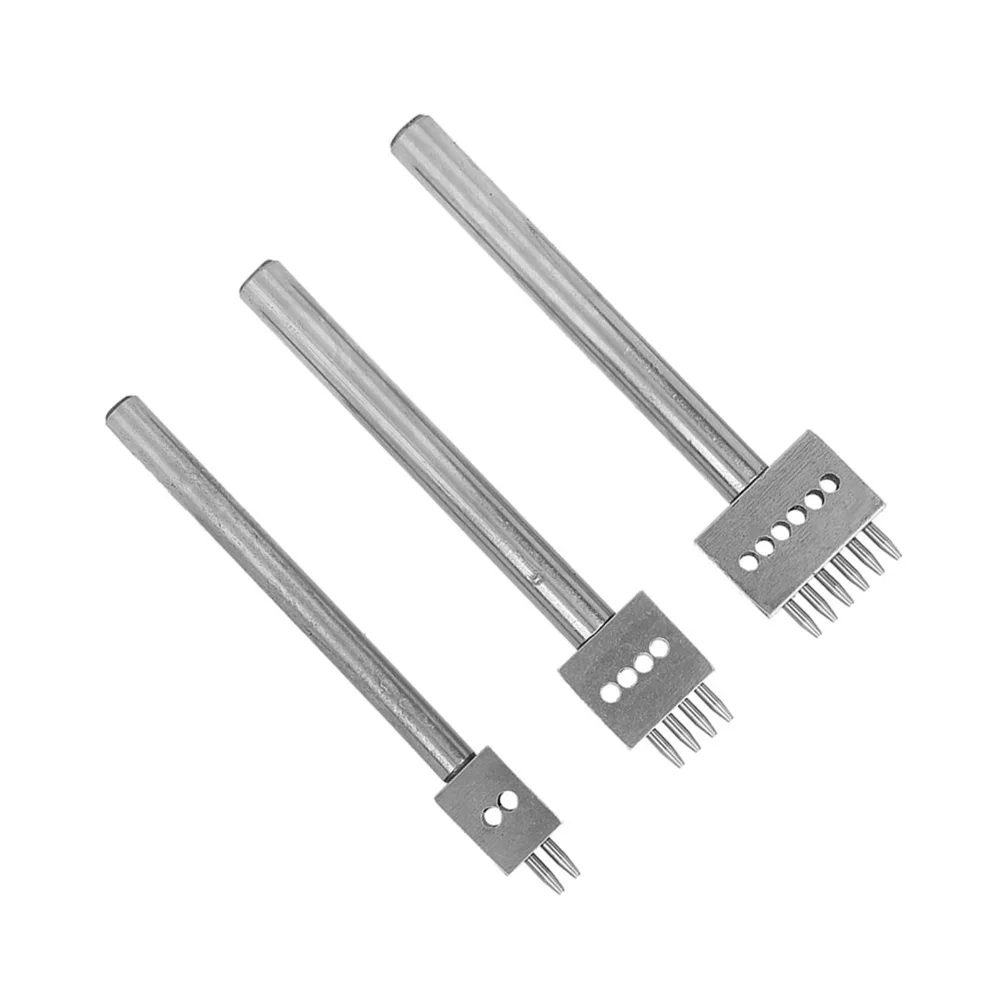 3pcs 2/4/6 Prong Leather Hole Punch Tool 4/5/6mm Pitch Round Punch Chisel Belt Hole Puncher Leathercraft Punching Set