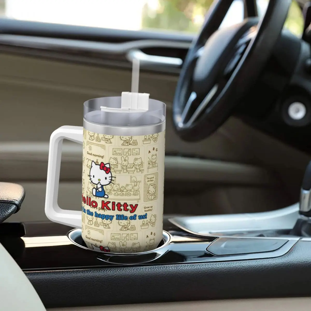 Stainless Steel Tumbler Hello Kitty Daily Life Cute Car Mugs With Straws Travel Drinks Water Bottle Large Capacity Coffee Mug image 6