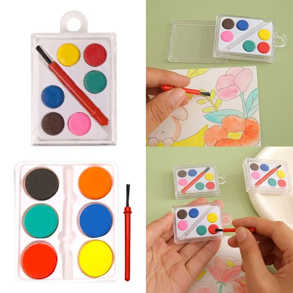 Portable with Painting Brush Watercolor Paint Set Solid 6 Colors Oil Painting Kit Washable Watercolor Pigment Kids Prizes