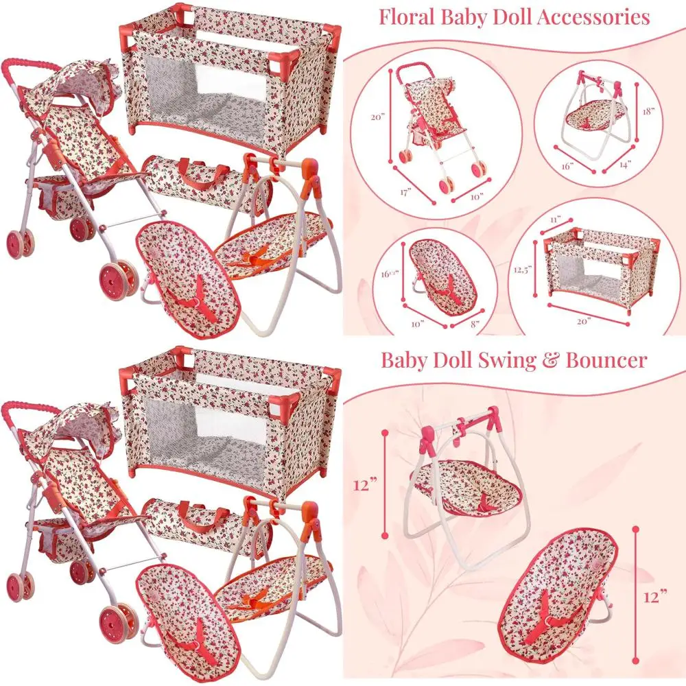 

Роскошный набор мебели для кукол: коляска и кроватка, многофункциональные аксессуары для 18 кукол, с функцией качания коляски и кроваткой для ролевых игр