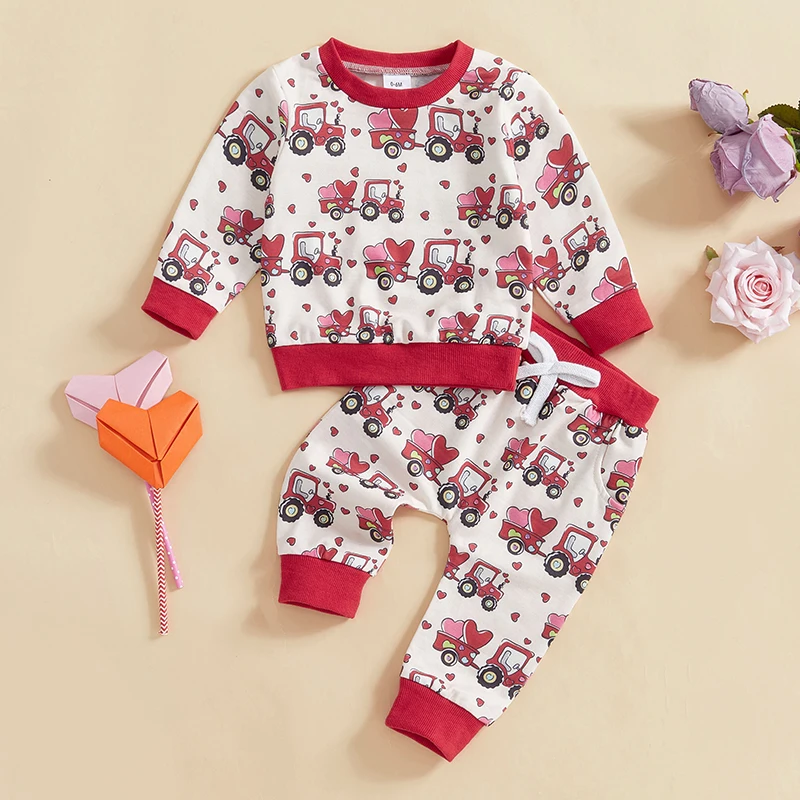 

Baby Girl Valentine s Day Outfits Heart Print Ruffle Sleeve Top with Leggings 2 Pcs Set