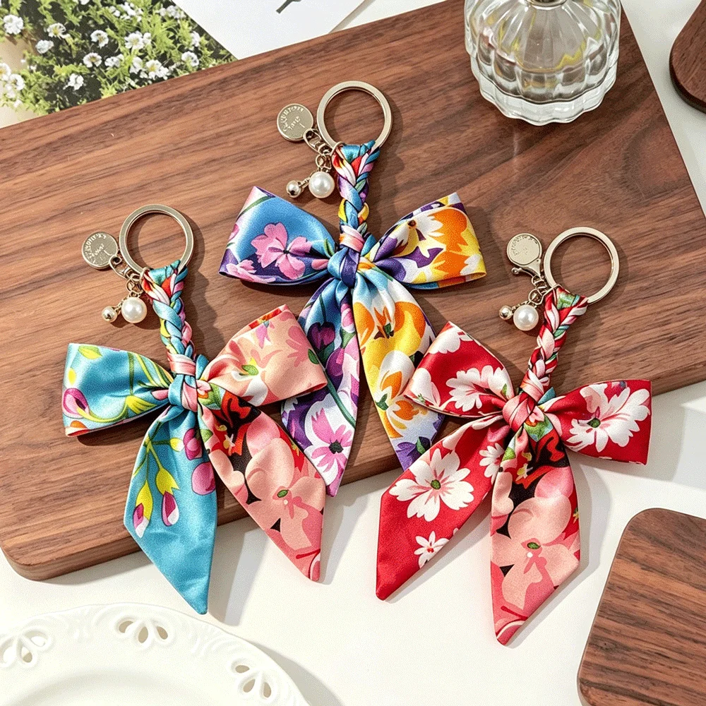 Kreative Schals, Schmetterlings-Schlüsselanhänger, Blumen-Druck-Anhänger, Schlüsselring, Rucksack-Anhänger, Accessoire für Damen-Taschen mit Kette, Geschenk – Detail 1