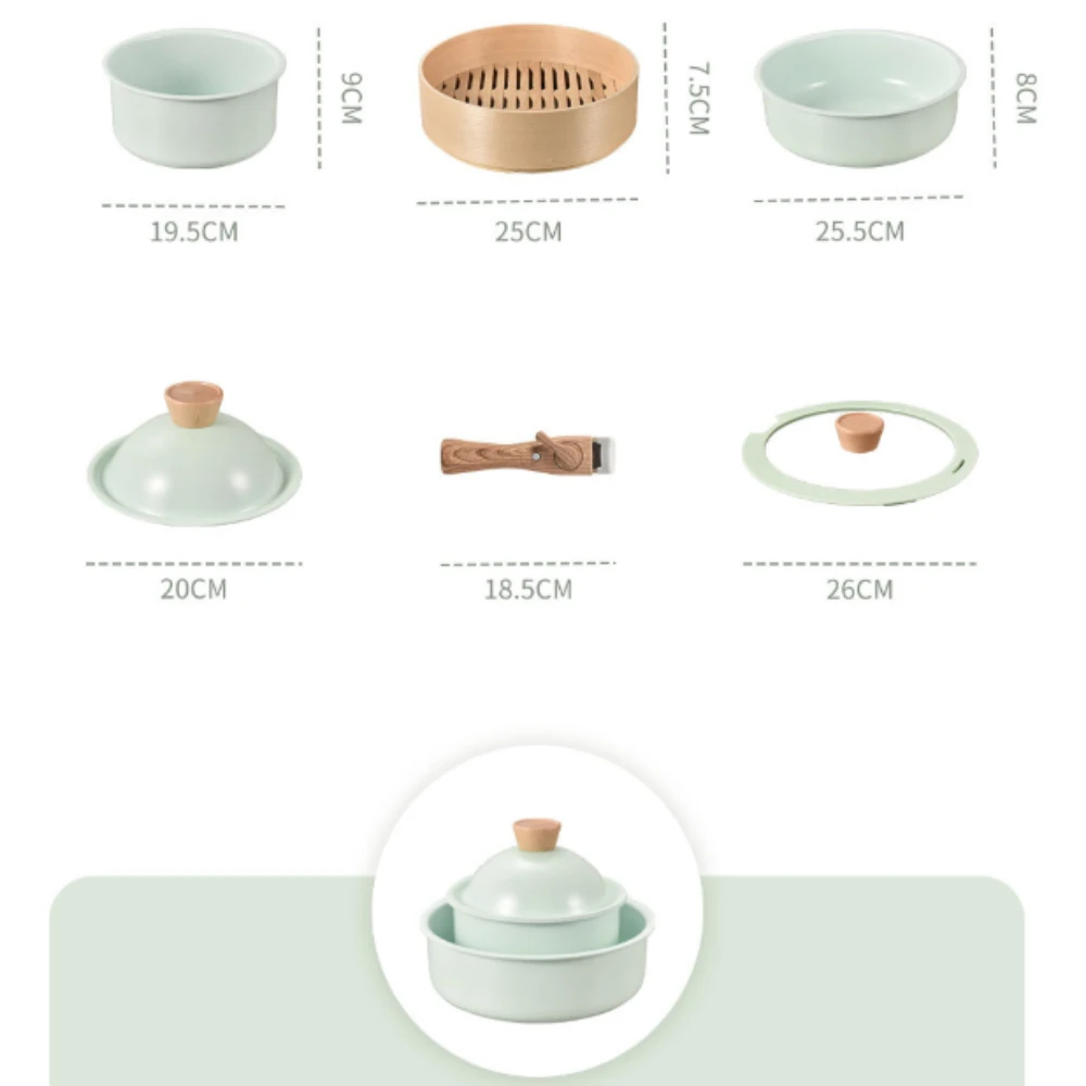 アルミ鍋セット スープポット ミルクポット 取り外し可能なハンドル付き ノンスティックフライパン 二重底 厚手 家庭用キッチンツール