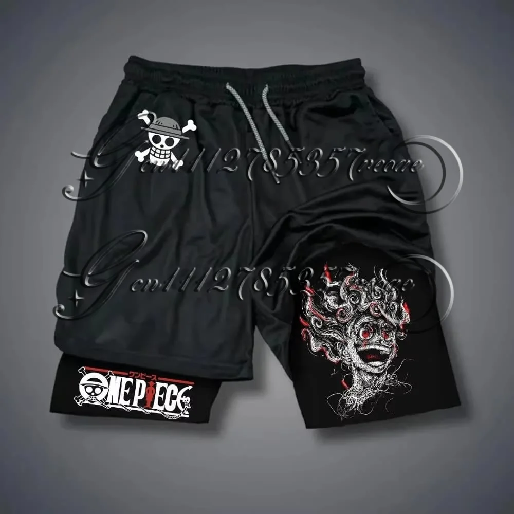

Двухслойные шорты с принтом Bandai One Piece Luffy, свободные мужские и женские летние спортивные шорты, впитывающие пот и дышащие.