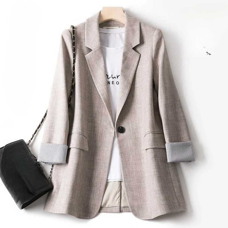 New Fashion Female Casual Blazer Spring Autumn Windproof Lounge Coat Office Women's Korean Suit Jacket with Lining One Button