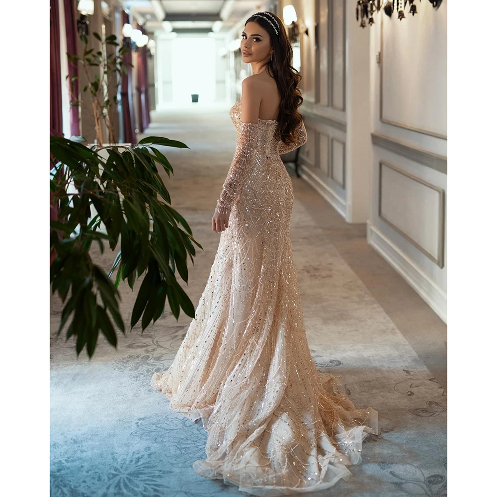 

Alinovia Mermaid Evening Dress with Detachable Sleeve for Women Luxury Pearl 2025 Long Formal Prom Wedding Party Gown Customized