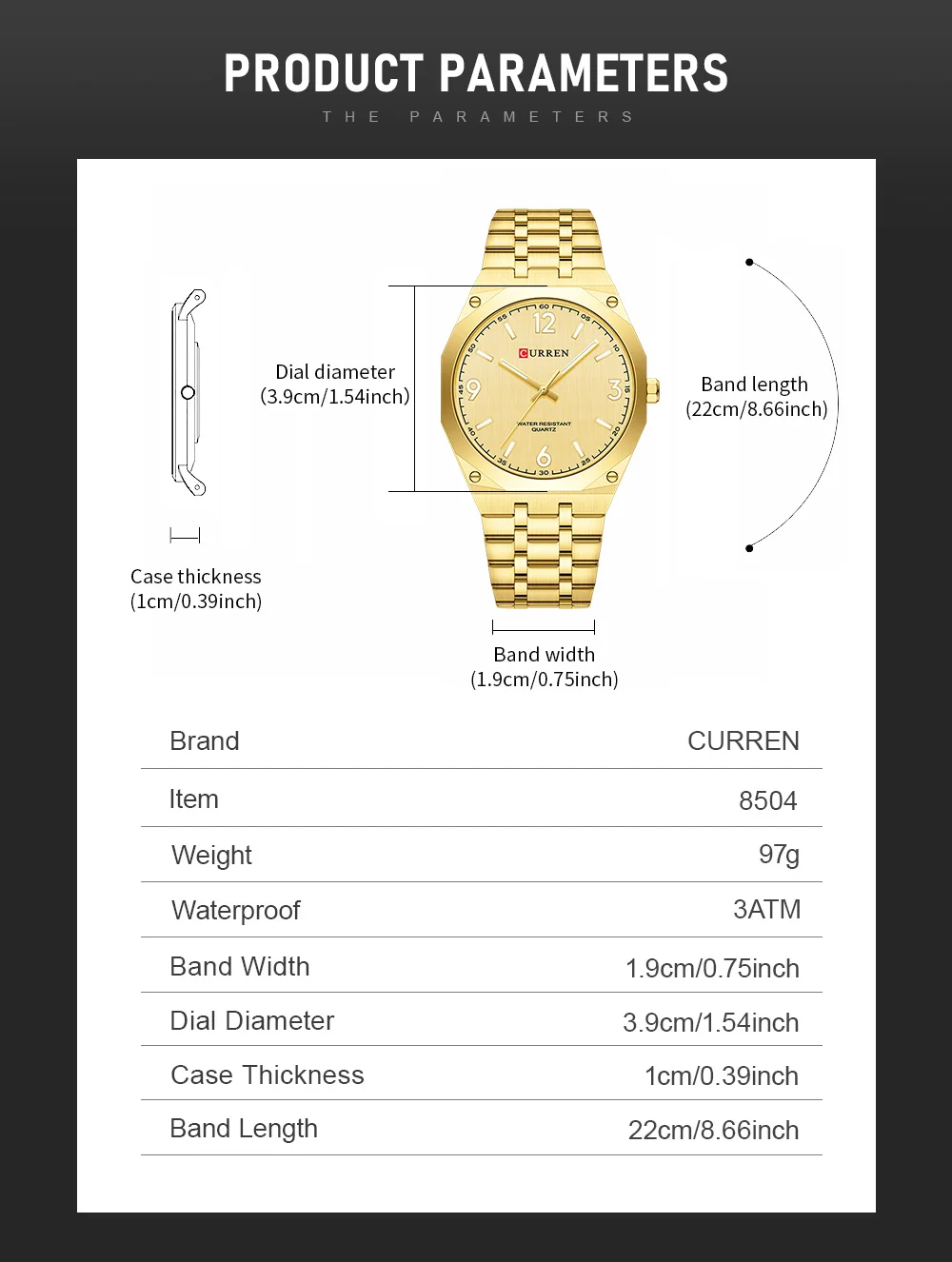 CURREN Herren Luxus-Armbanduhr mit achteckigem Gehäuse, leuchtend, Business-Quarzuhr mit Edelstahlarmband, Reloj Masculino – Detail 1