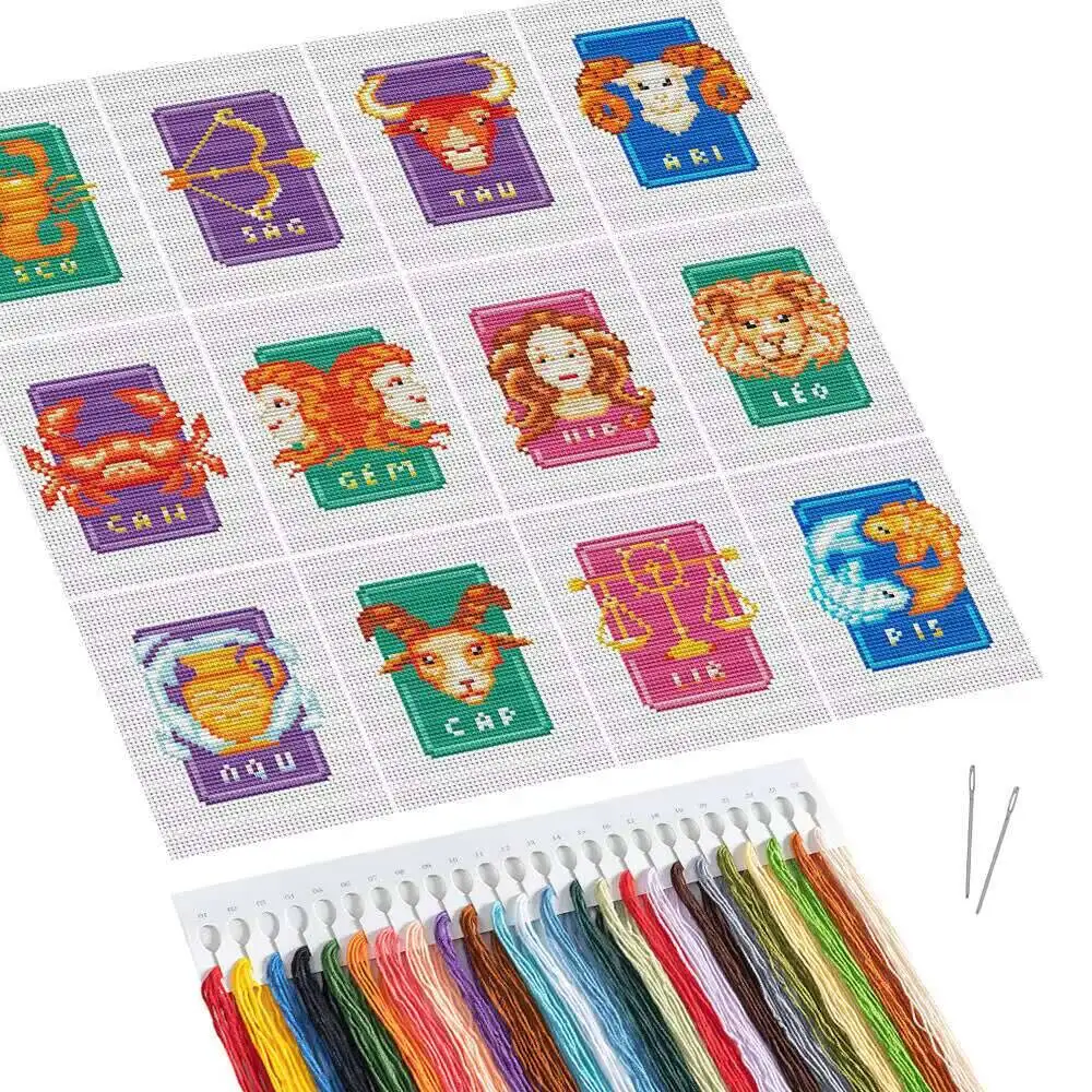 Huacan Kreuzstich-Set, zwölf Sternbilder, Bastelbedarf, Sticknadel, Kunst und Handwerk, DIY-Set, Desktop-Dekoration, Geschenk