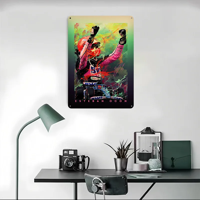 Esteban Ocon سباق تين تسجيل جدار الفن رجل الكهف خمر علامات معدنية للرجل كهف الديكور عناصر ديكور منزلي فني الجداريات #4