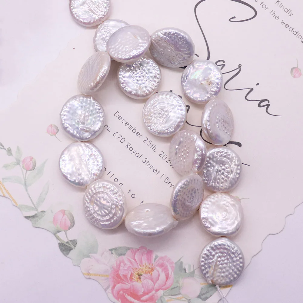 White Natural Freshwater Pearl Beads Disc Button Shape Baroque Pearl Loose Bead 1 Strand For Handmade Woman Fashion Jewelry Gift