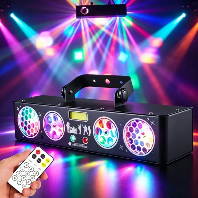 BMBY-Stage Light 6 In 1 RGB LED DJ Party Light Sound Activated Laser Strobe Effect Auto Mode For Disco Club Show EU Plug