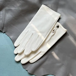 Women's White Pure Sheepskin Gloves Short Leather Gloves No Lining sSingle-layer Leather Gloves Men's White Gloves Five-fing
