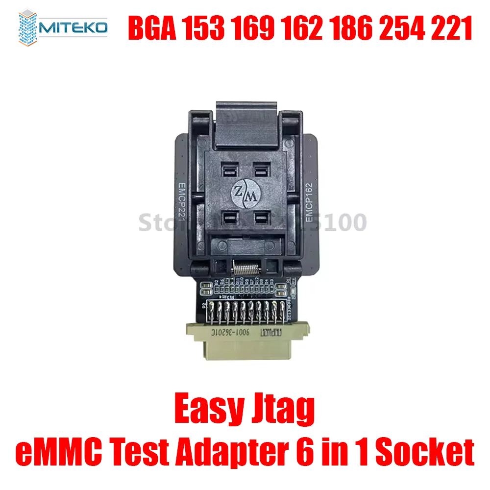 EMMC Test Adapter for Support Models, 6 in 1 Socket, BGA 153 169 162 186 254 221, Compatible with EasyJtag