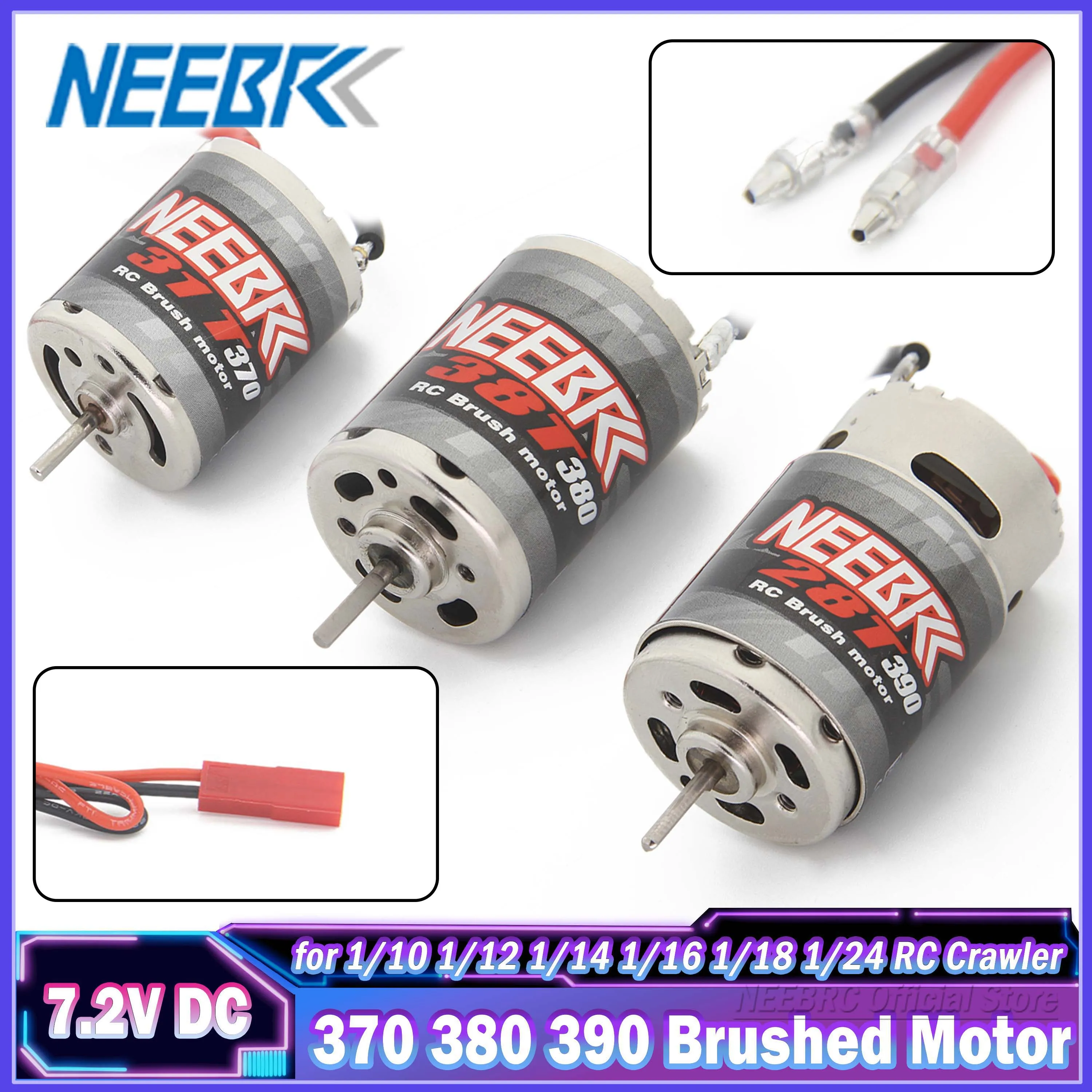 

NEEBRC 370 380 390 1/10 RC Crawler Brushed Motor 7.2V JST for 1/12 1/14 1/16 1/24 Car AXIAL SCX24 B17 TAM54393 TRX 7075 HSP RGT