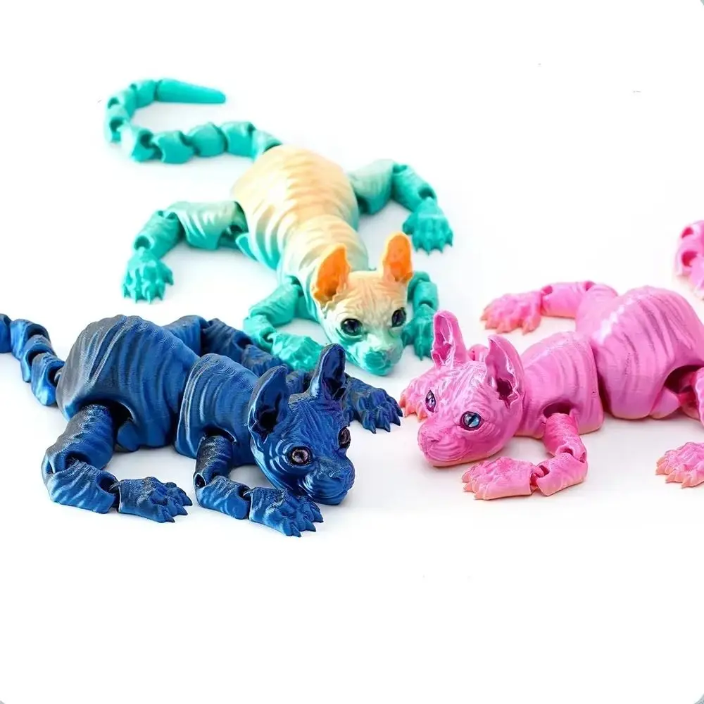 Plastic 3D Printed Sphynx Cat Model Solid Color Multi-jointed Sphynx Cat Action Figurine Movable Articulated Animal Figurine