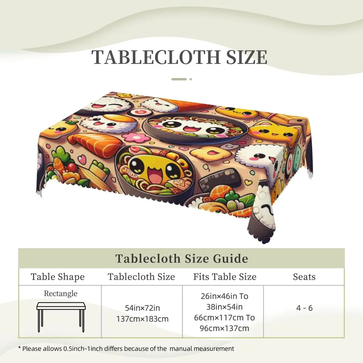 Cuisine Adorable Anime Food Fiesta Tablecloth Restaurant Kitchen Rectangular Tablecloth Festival Tablecloth Dining Table Cover