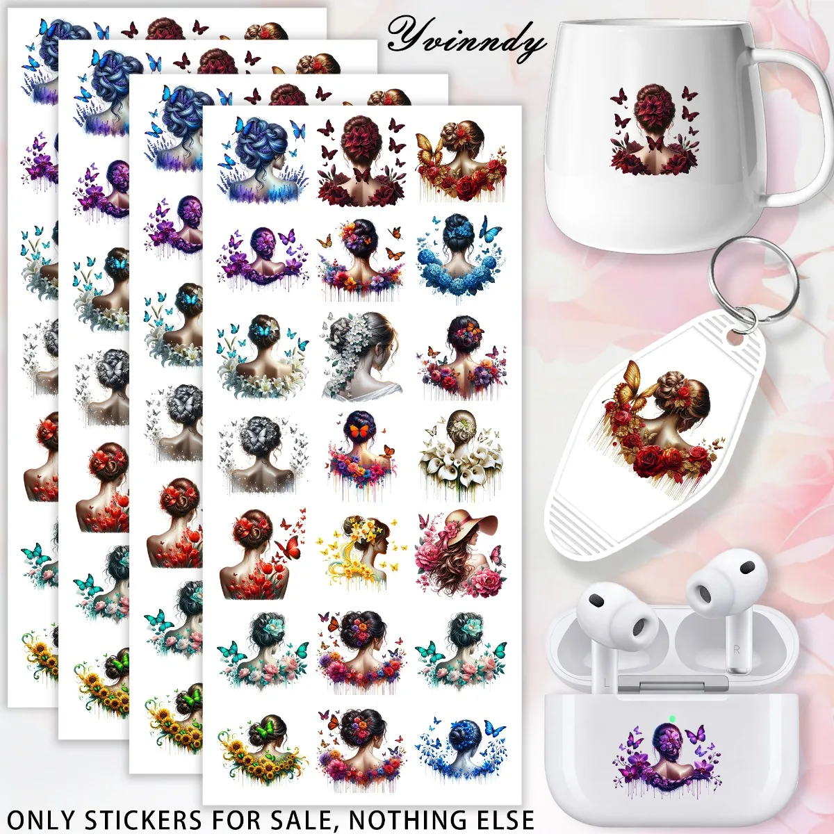 105 PCS/SETElegant Flower Petals On The Back UV DTF DIY Transfer Sticker Can Be Decorated On Keychains, Cups Only The Transfer