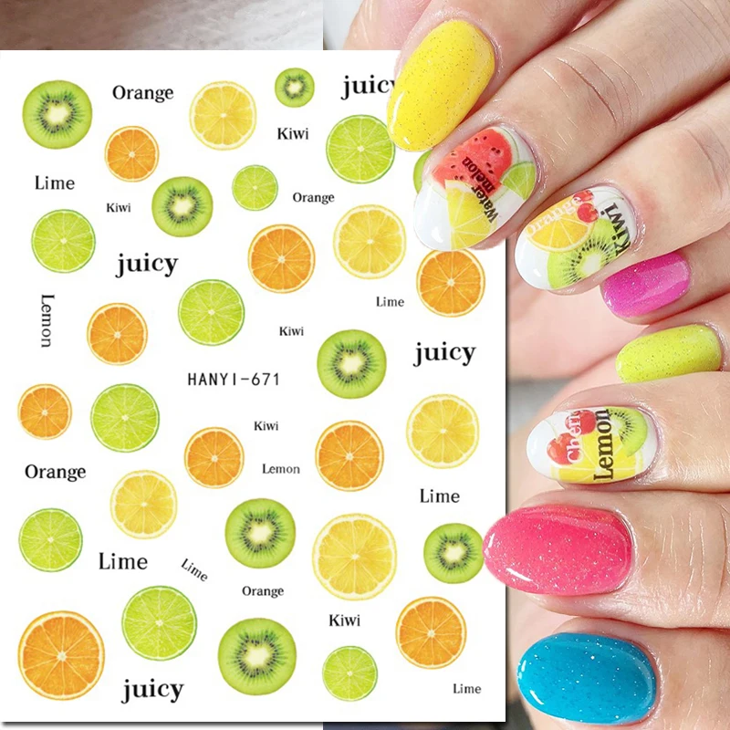 3d Nail Art Decals Summer Fruits Strawberry Cherry Adhesive Sliders Stickers For Nail Manicures Tips Beauty
