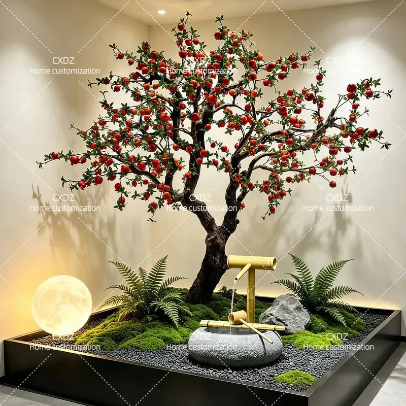 Simulation Pomegranate Tree Green Plant Decoration Orange Tree Ornament New Year Red Envelope Wishing Tree Large Fake Fruit