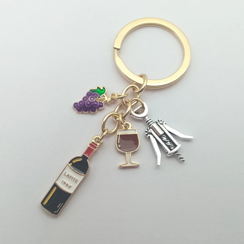 European and American cocktail grape wine bottle opener wine glass grape wine keychain bar enamel keychain