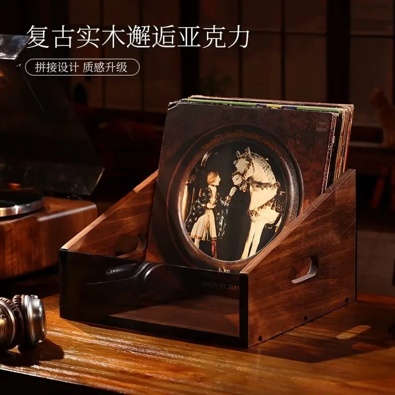 Vinyl Record Storage Cabinet Walnut Wood Multi Drawer 12 inch LP Album Display Box Desktop CD Organizer