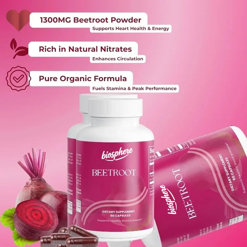Organic beetroot capsules 1300mg high nitrate source -60 capsules