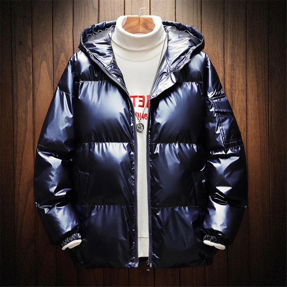 Padded Jacket Men Winter Glossy Parkas Fashion Casual Solid Color Winter Thick Warm Jacket Coat Male Waterproof Outerwear